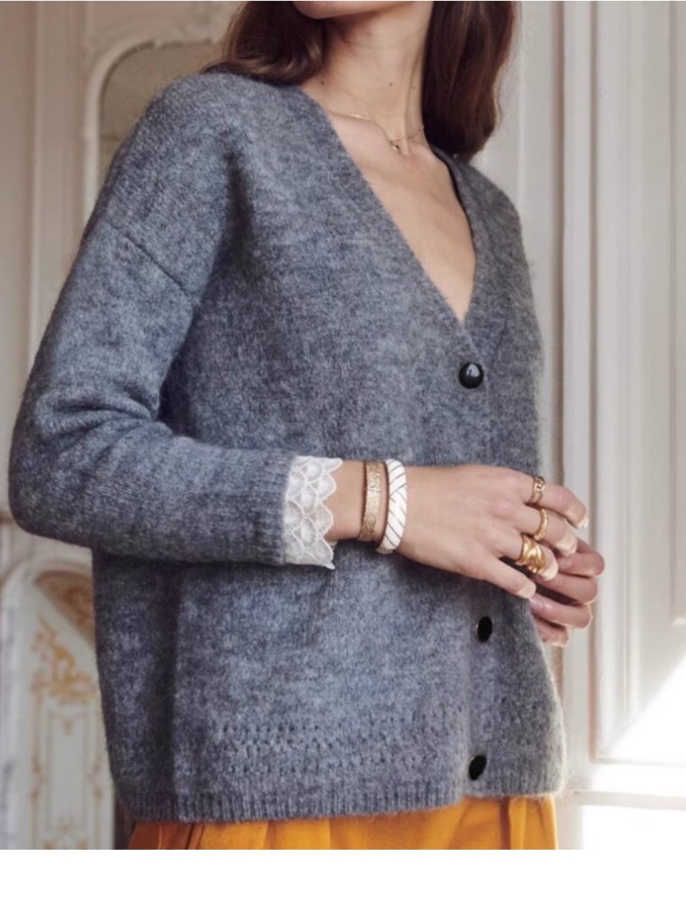 Sezane Charcoal Gray Button-Front Knit Cardigan - Picture 2 of 4